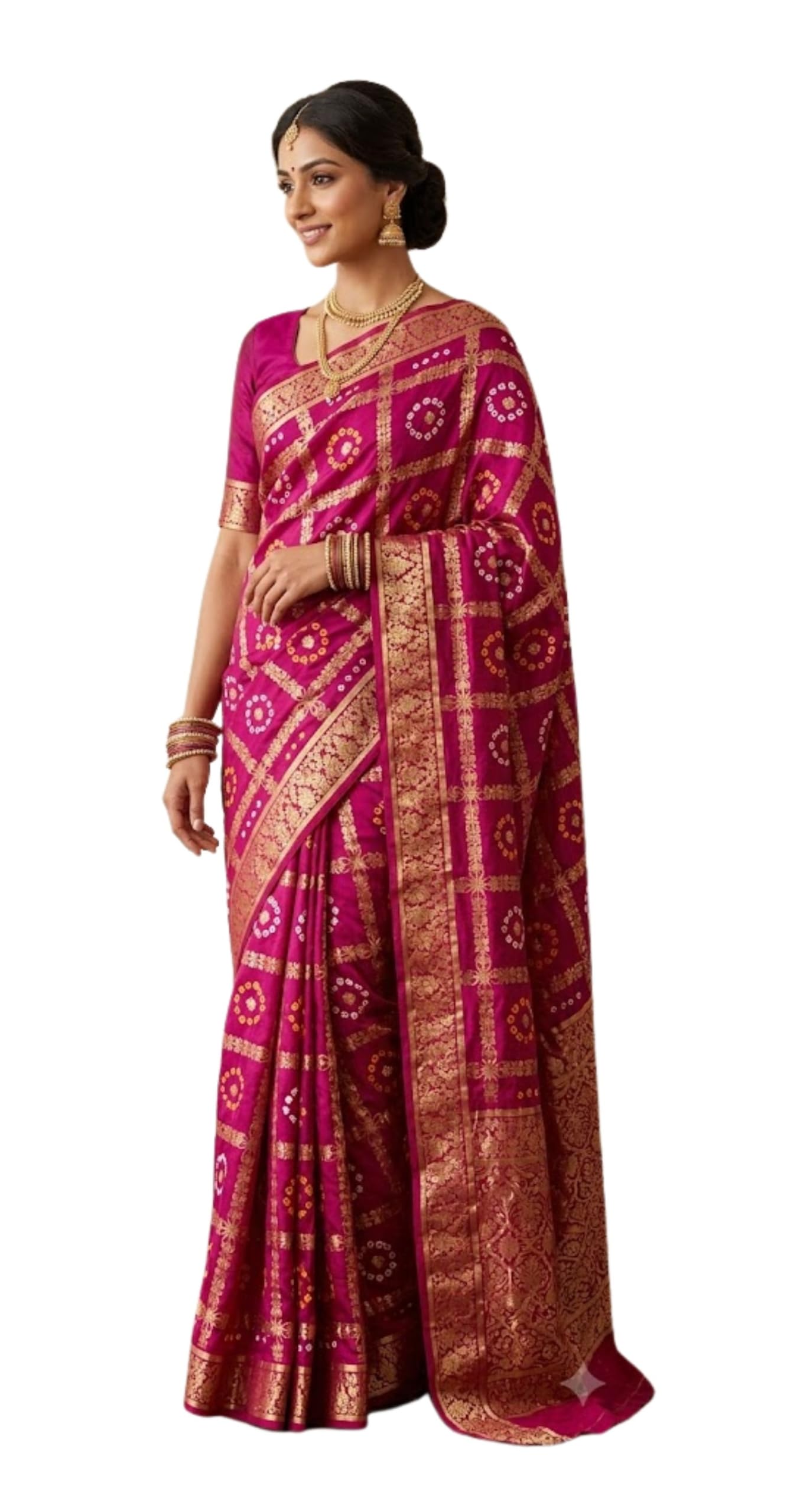 Women's Banarasi Art Silk Saree with Zari Weaving Work Gharchola Bandhej Saree | 5.5 Meter Saree with Unstitched Running Blouse Piece-picture-19