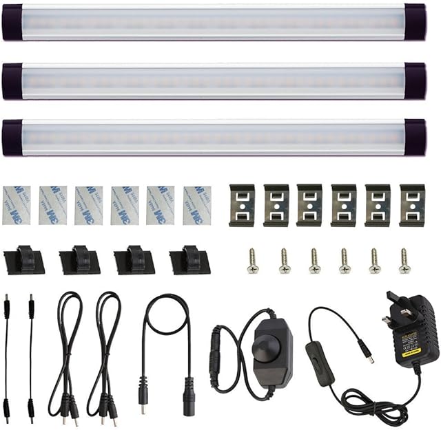 AIBOO Under Cabinet Lights Bar, Cupboard Lights with Dimmer Switch, Ultra Thin Kitchen Lighting 240V, Wardrobe Closet Cupboard Light Strip 2700K WarmWhite (3 Panels)