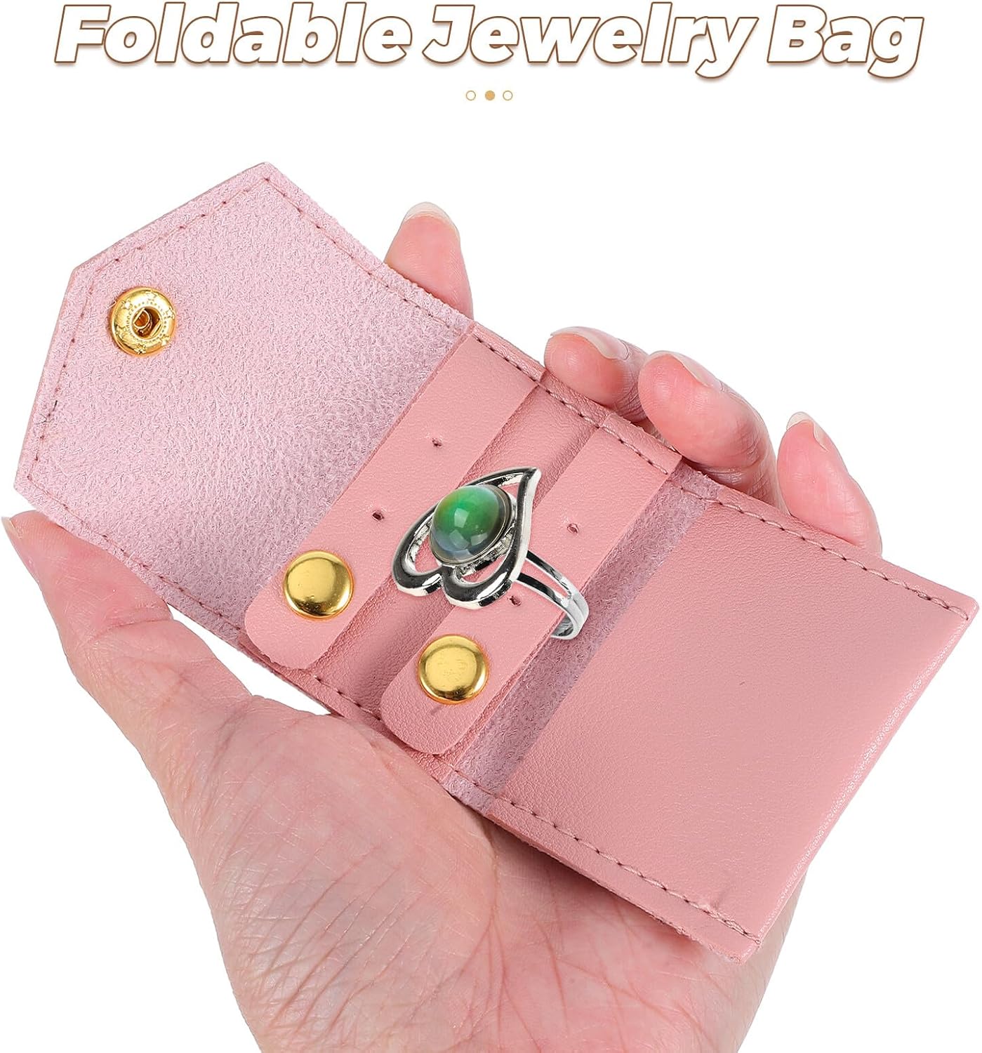 LIOOBO Small Jewelry Travel Case with Snap Button Foldable Mini Jewelry Roll Organizer Pouch for Earrings Rings Necklaces for Travel