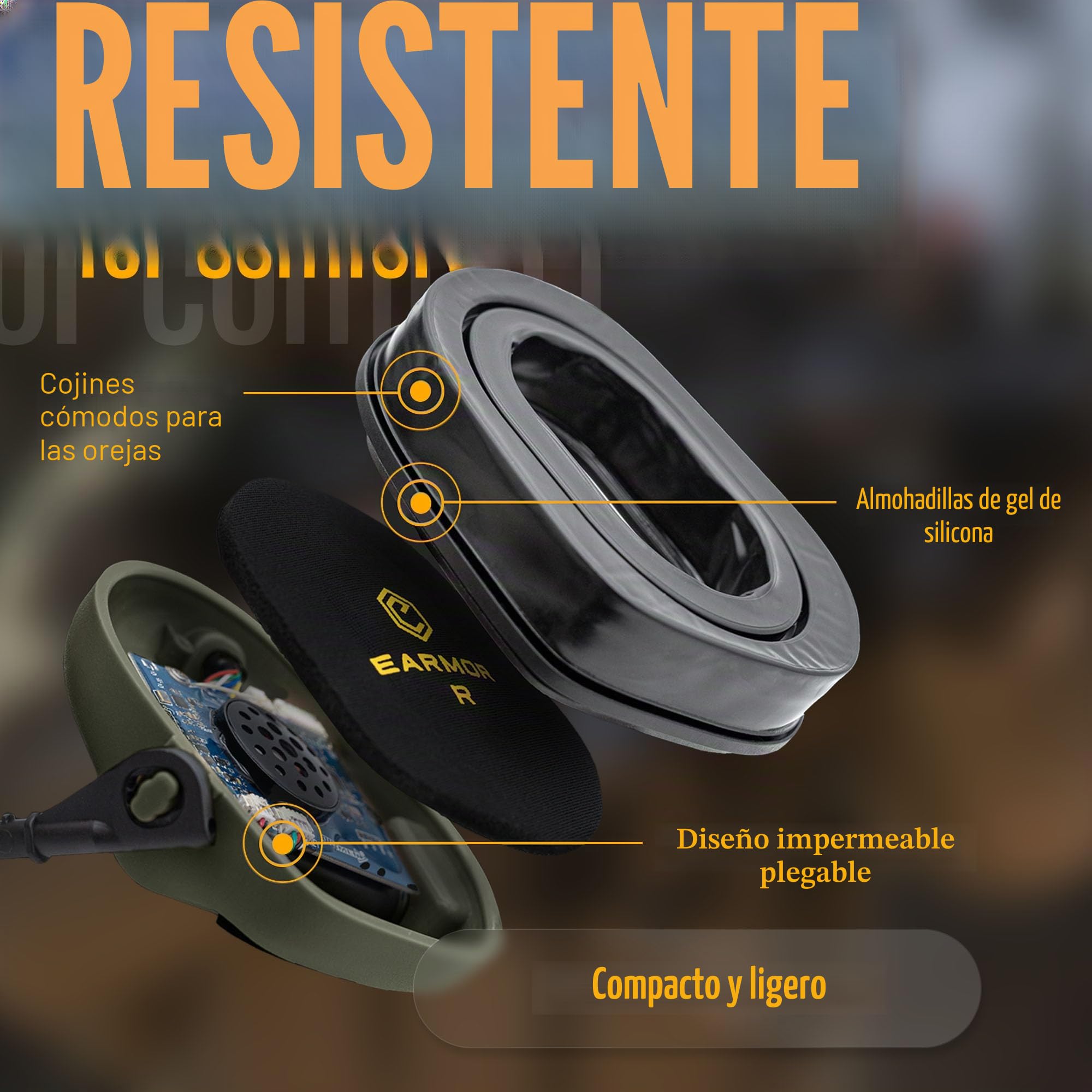 EARMOR M32 PLUS Auriculares tácticos para caza y tiro con micrófono amplificación sonido conector Nato TP120 verde