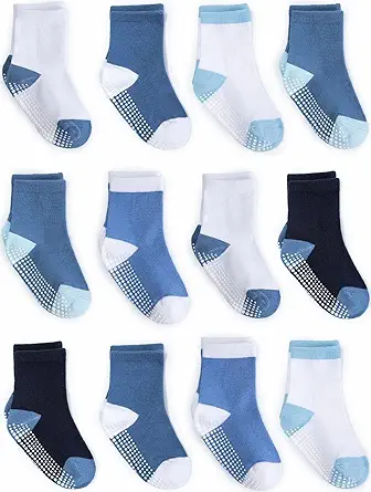 ZAPLES Baby Non Slip Grip Crew Socks with Anti Skid Soles for Infants Toddlers Kids Boys Girls