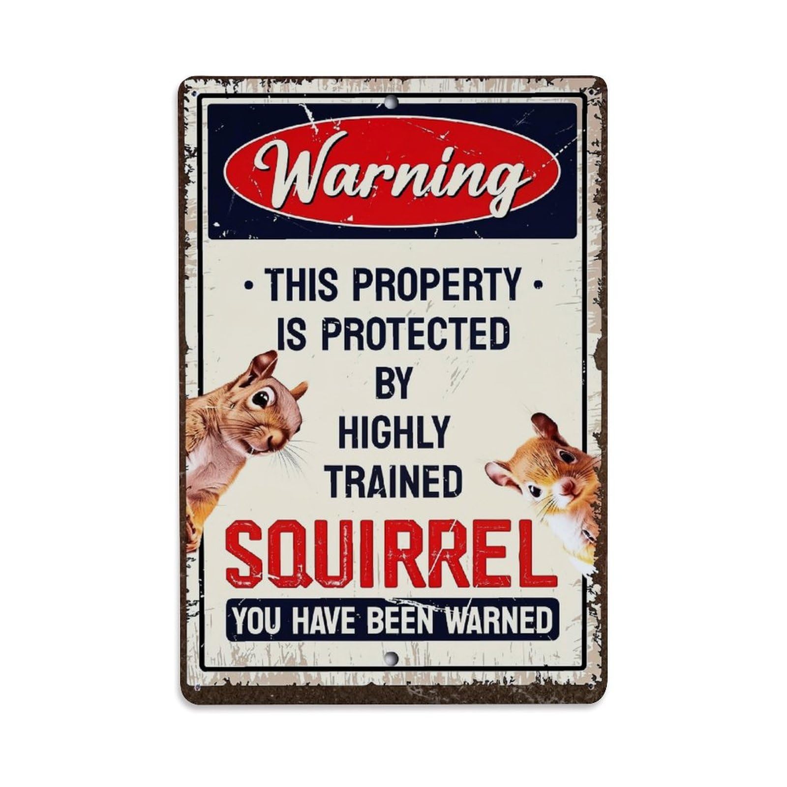 Jdfenggu Vintage Warning Squirrel Protection Sign Pattern Retro Metal Tin Sign, Decor Art Poster For Bar, Home, Man Cave, Kitchen, Laundry Room Gift 8X12inch
