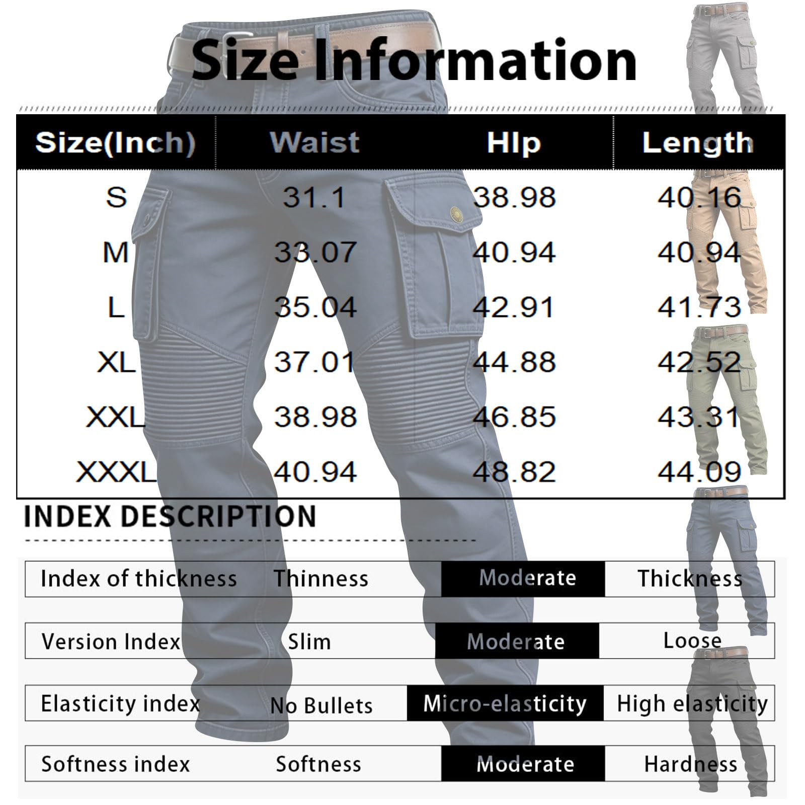 SOOUICKER Herren Cargohose Stretch Baumwolle Outdoor