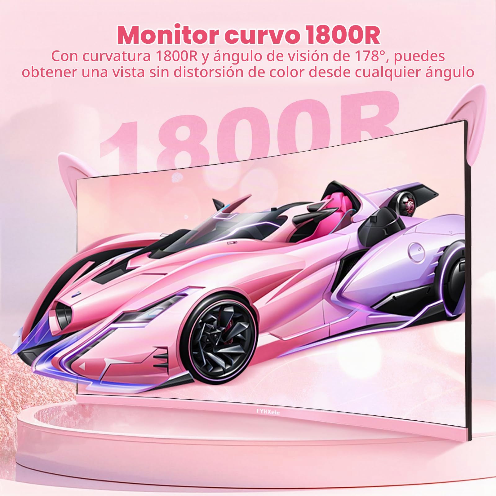 FYHXele Monitor Curvado, 27 Pulgadas, Velocidad 165 Hz, 1800R,VA 3000:1, 1ms, Tecnología AMD FreeSync,Inclinación Ajustable(1920x1080, 300cd/m² VESA, DP,USB, HDMI) Rosa