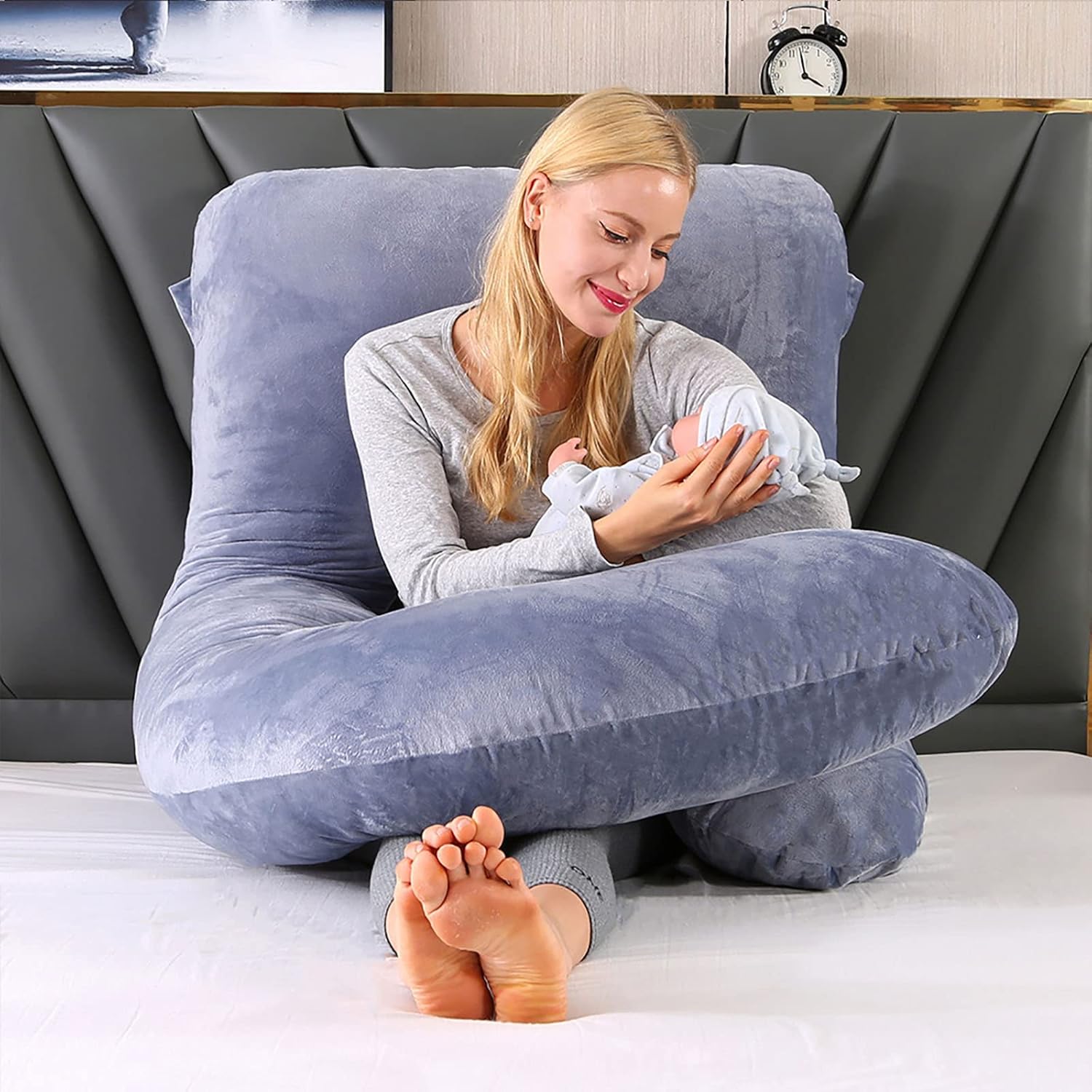 Maternity Pillow J Shape Full Body Pillow Side Sleeping Body Pillow Leg Head Neck and Abdominal Support for Pregnant Women