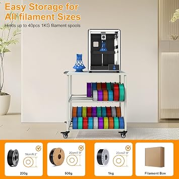 3D Printer Filament Storage Rack, Metal Filament Organizer for 3D Printing, Filament Rolls Storage Shelf with Wheels for Home,Office,Workshop 3D Printer Accessories(White)
