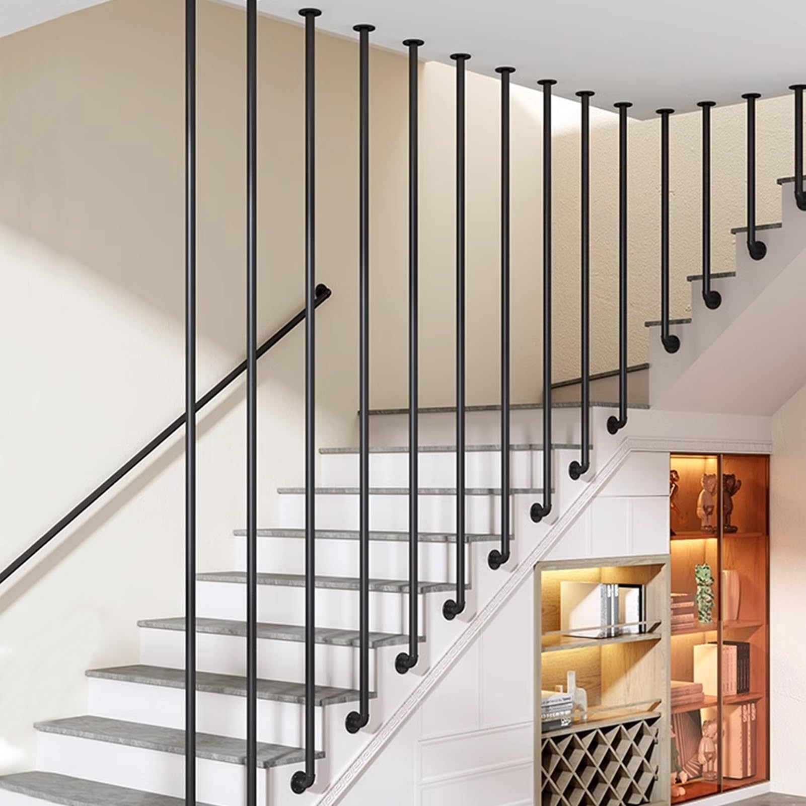 CL-ZZZ Barandilla Moderna Para Escaleras, Kit Completo De 11.8 In A 236.2 In, De Hierro Forjado, Diseño De Tubería De Agua, Barandilla De Escalera Para Interiores Y Exteriores, Rieles De Mano