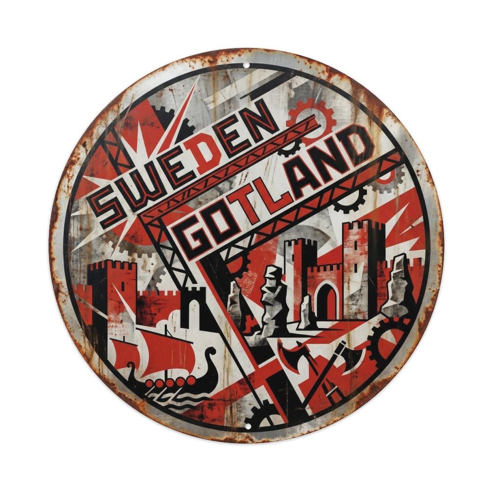 Gotland Medieval Swedish Geometric Castle Heritage Metal Tin Sign