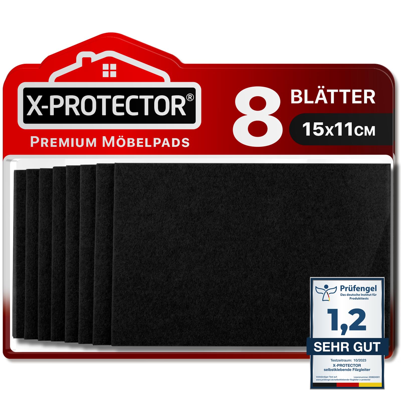 X-Protector Filzgleiter 8 Stück 15 x 11cm - Prämie Möbelgleiter Schwarz - Filz Selbstklebend