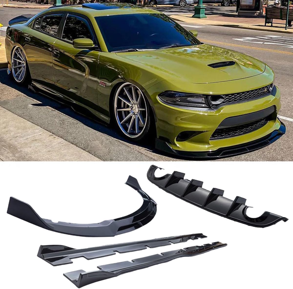 Full Body Kits Compatible with 2015-2023 Dodge Charger Widebody, Rear Diffuser, Side Skirts, Front Splitter Lip (Gloss Black)