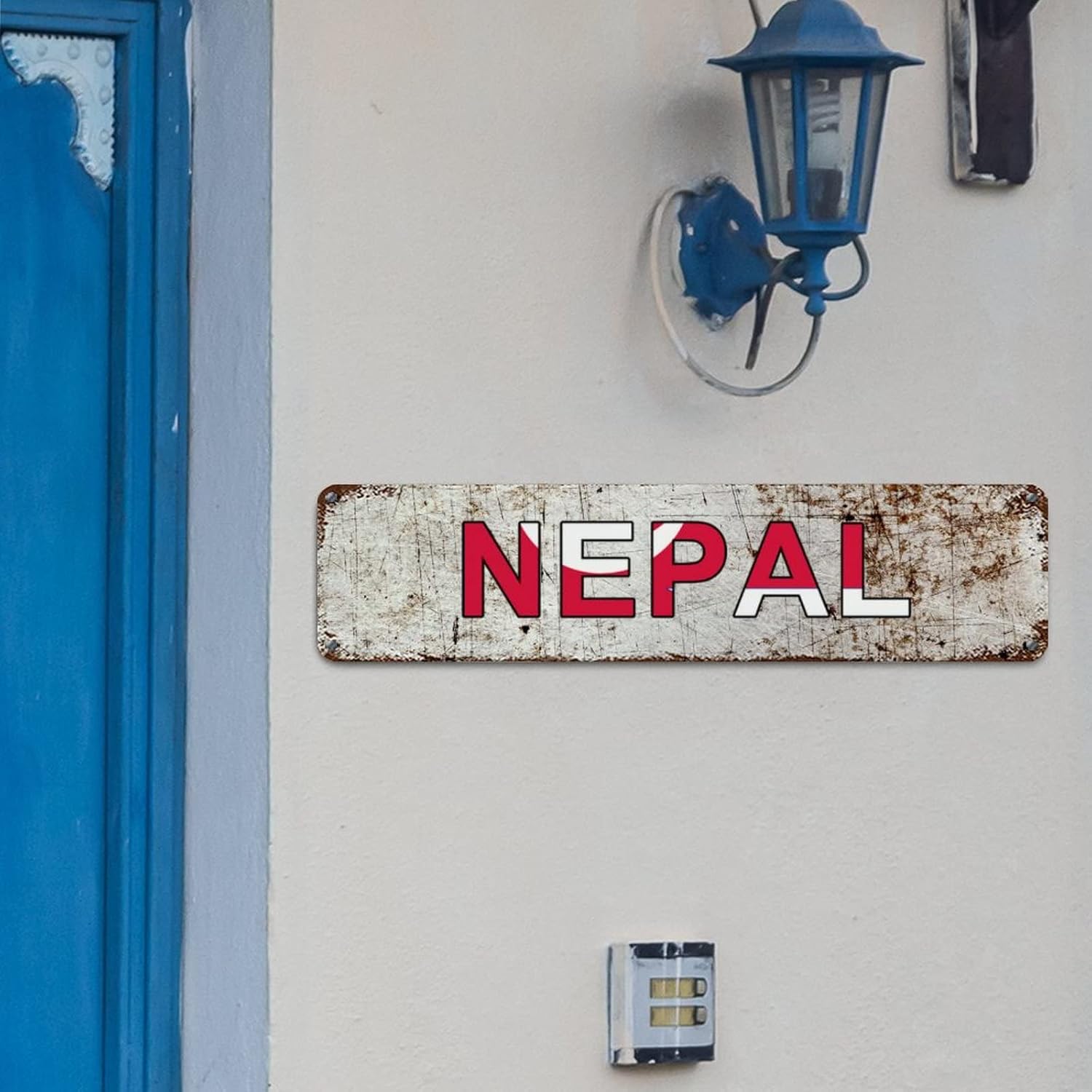 Personalized Nepal Street Sign Nepal Flag Signs Patriotic Decorations Aluminum Metal Sign Vintage Indoor & Outdoor Decor for Home Man Cave Door Porch Garden Party 24x6in
