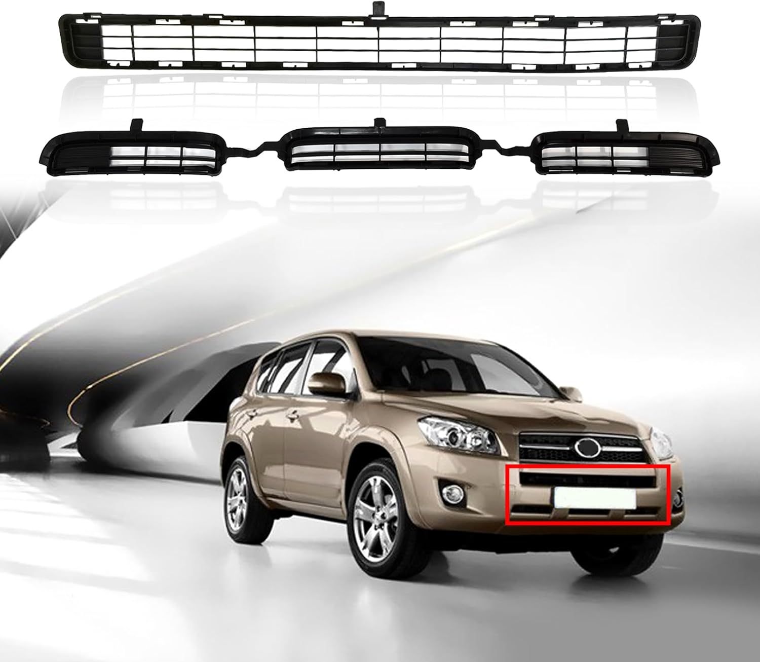 Bewild Front Bumper Grille Fits 2009-2012 Toyota RAV4 Base/Sport Front Center Bumper Upper and Lower Grille RAV4 Black TO1036114/TO1036115 |531120R010/531130R010