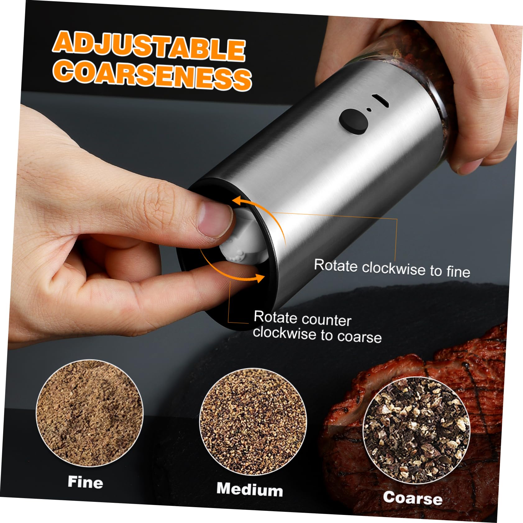 BRIGHTFUFU Electric Pepper Mill Grinder USB Rechargeable with Adjustable Coarseness Capacity One Handed Operation Premium for Kitchen and Outdoor Use