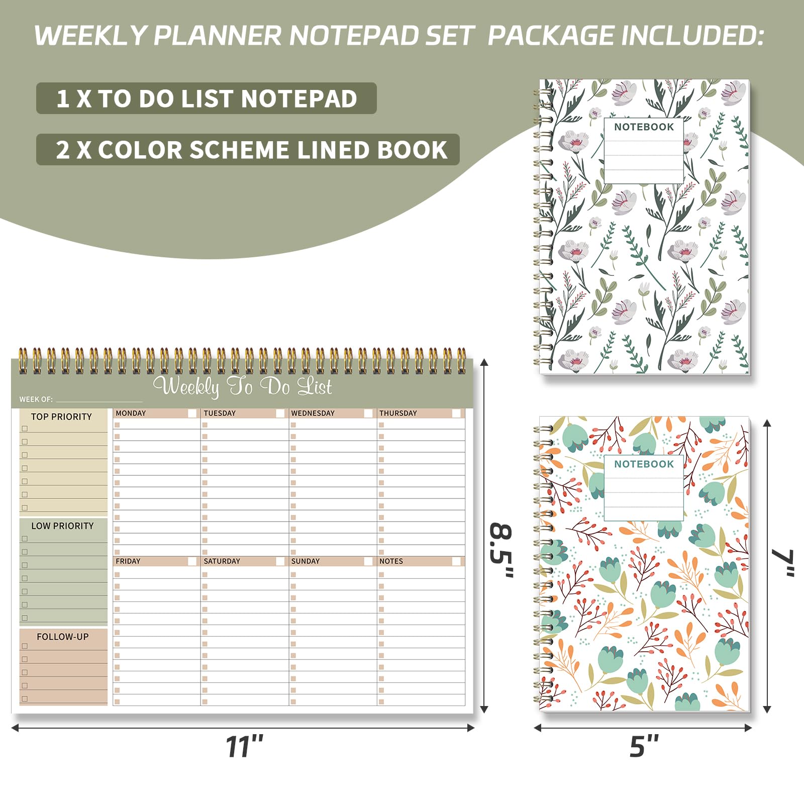 Blocco note per lista delle cose da fare, agenda settimanale non datata per lavoro, agenda giornaliera da 27,9 x 21,6 cm, con 52 pagine, include 2 quaderni a righe bonus (verde)