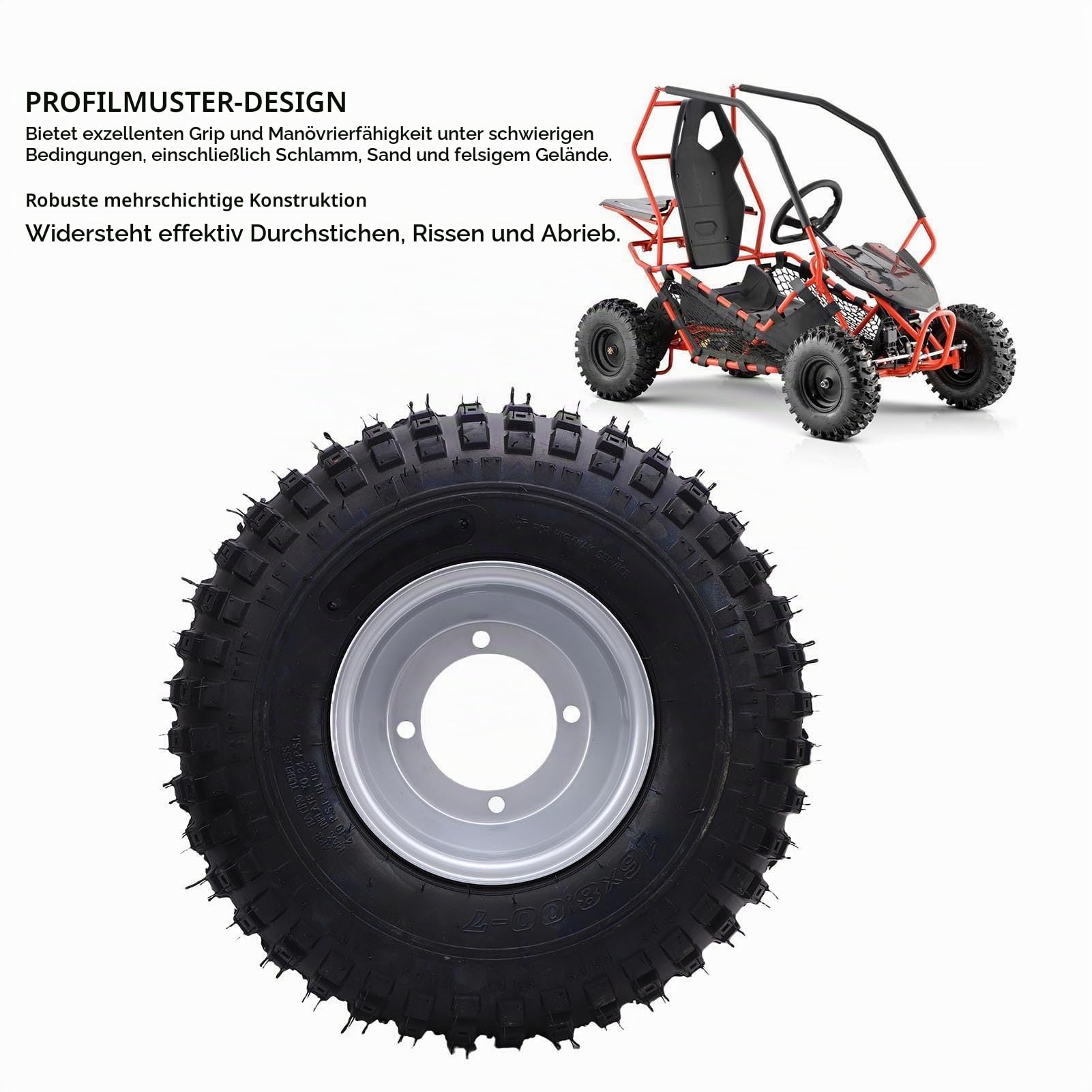 Ausla 16x8-7 ATV GO Kart Rad, Pünktungsnachweis 7 Zoll Tubeless Rad mit 4 Löcher Reifen Rand Montage für Quad Off Road, Wagen, Rasenmäher
