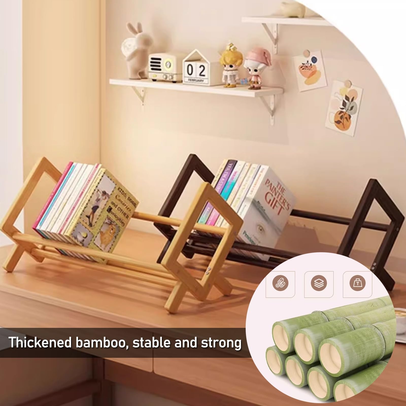 SOONHUA Bambus Bücherregal Erweiterbar - Schreibtisch Organizer 35-68cm Für Bücher & CDs