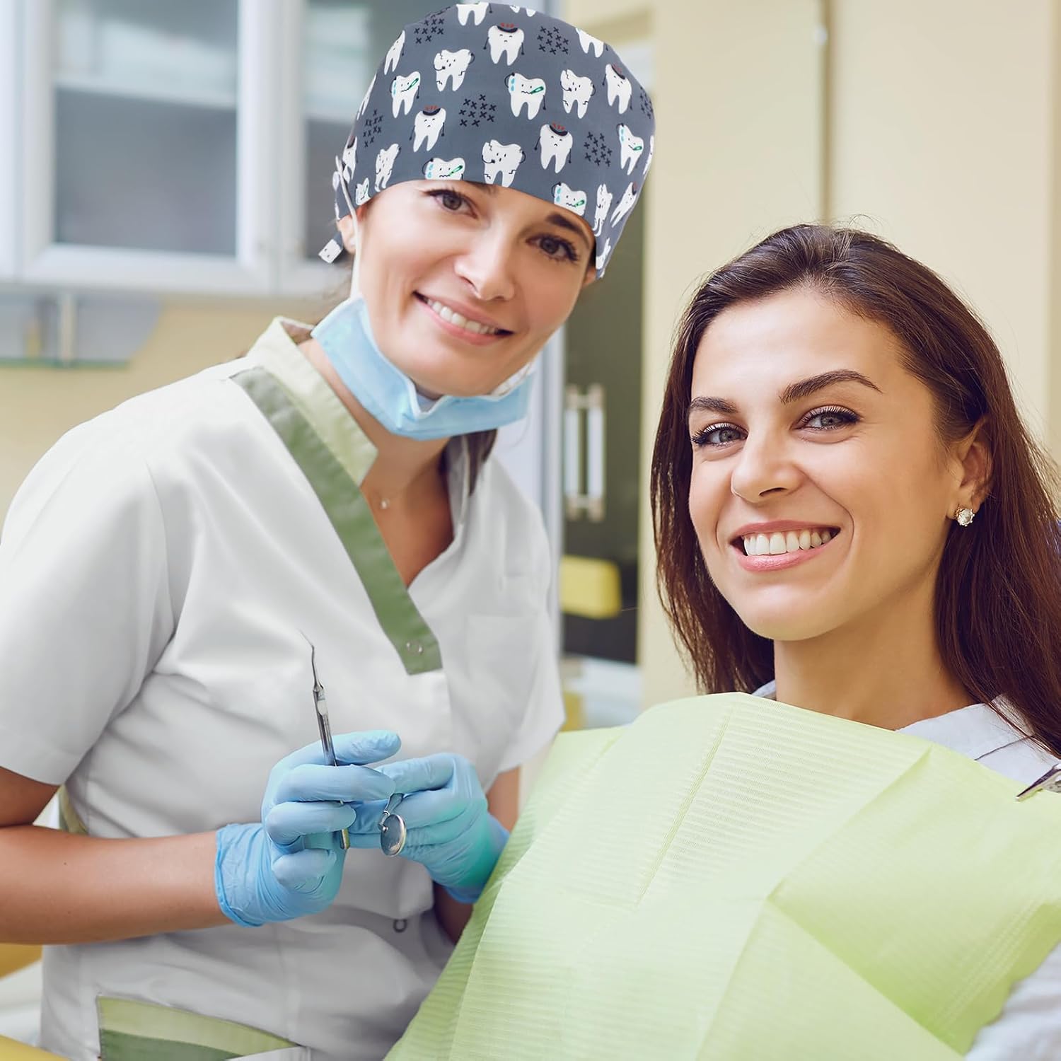 Unittype 4 Pcs Nurse Caps for Women Nursing Working Caps with Button and Sweatband Adjustable Elastic Scrub Hats for Dentist - Image 6