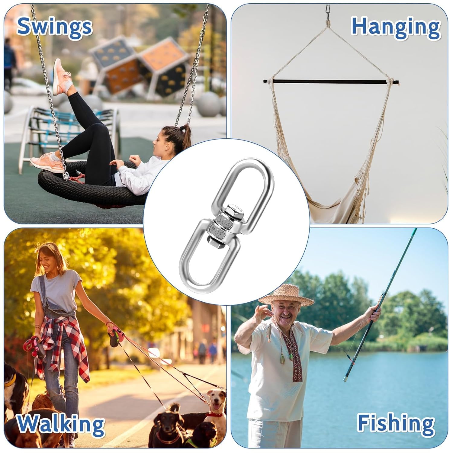 YAMASO 2+1pcs M6 Double Eye Swivel with snap Hooks, 304 Stainless Steel Swivel Ring for Swing Spinner Hanger,Dog Chain Connecting Rings, Reliable and Safe - Image 6