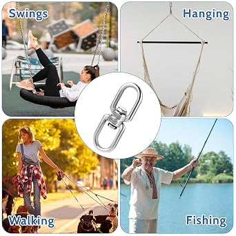 YAMASO 2+1pcs M6 Double Eye Swivel with snap Hooks, 304 Stainless Steel Swivel Ring for Swing Spinner Hanger,Dog Chain Connecting Rings, Reliable and Safe