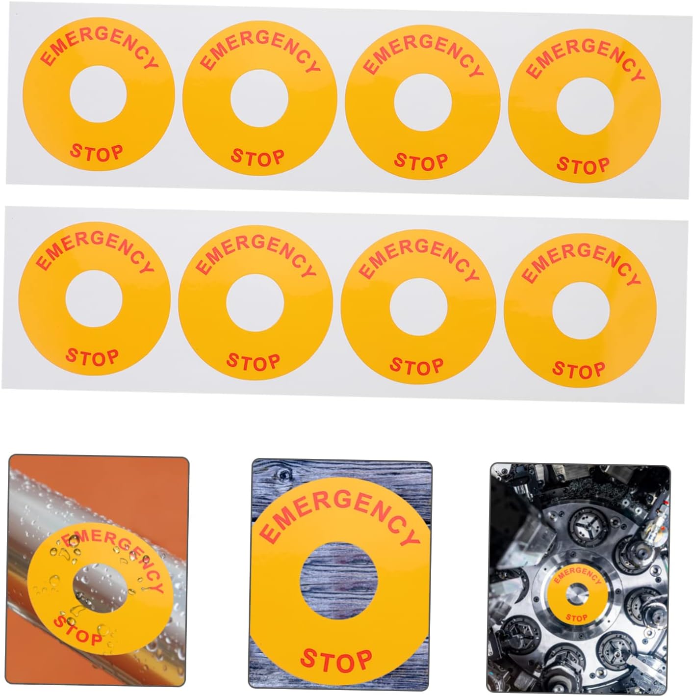 OUNONA 8pcs Caution Emergency Stop Sticker Warning Label Industrial Stickers Safety Sign Emergency Stop Indicator Decal
