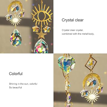 6 Pcs Suncatchers for Garden & Windows Hanging - Rainbow Prism Sun Catchers with Amethyst, Citrine, Carnelian, Green Aventurine, Turquoise, Healing Crystals Home Decor
