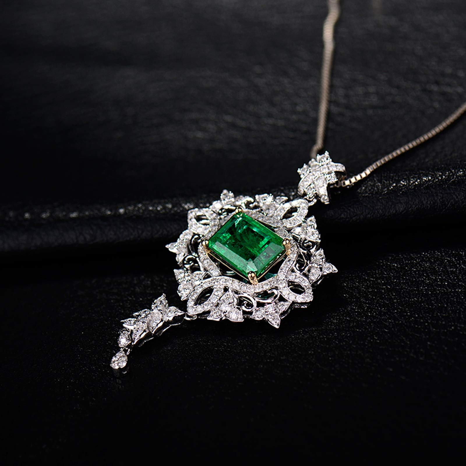 Collar con Colgante, Borla de Flores con Esmeralda creada en Laboratorio de 3 Quilates, Oro de 18 Quilates/Plata de Ley 925, Collares con Colgante para Mujeres y niñas, Regalo para el día de la