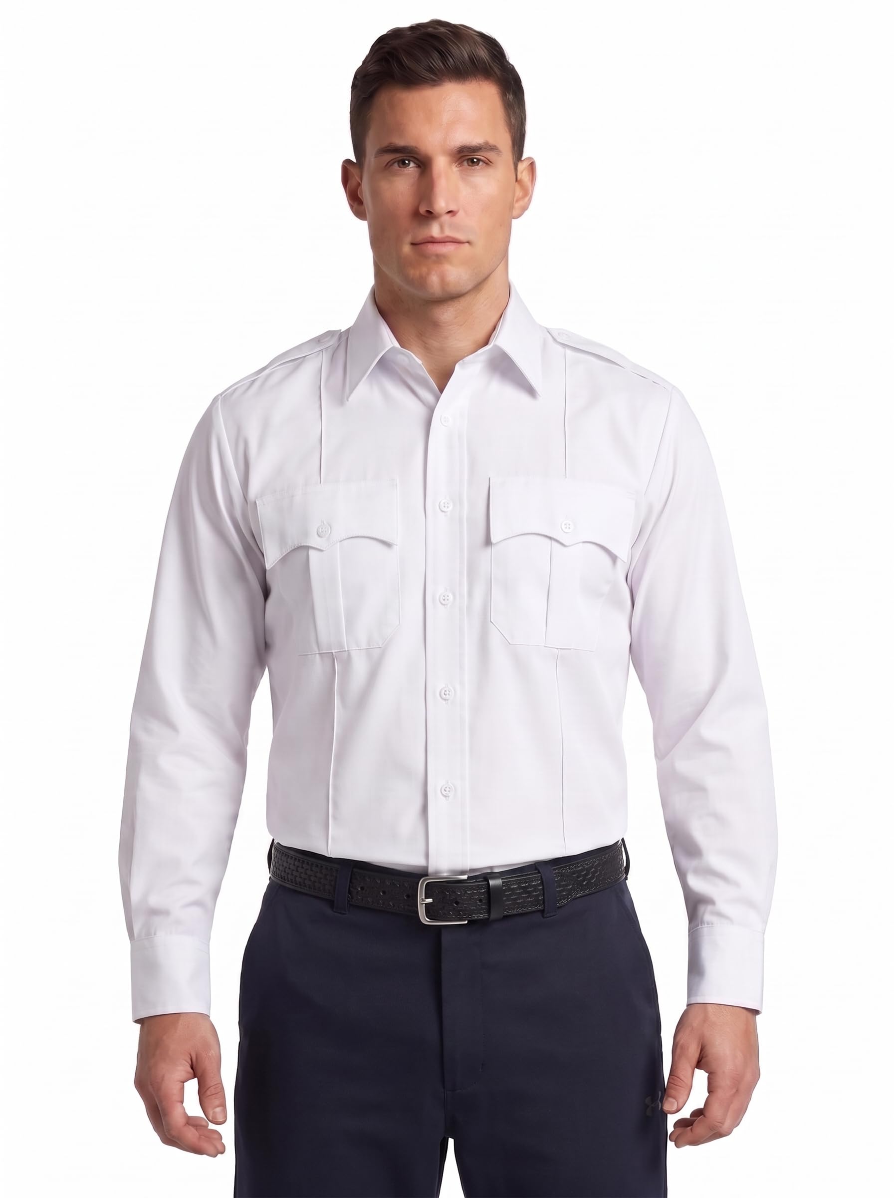 100% Polyester Long Sleeve Men's Uniform Shirt White