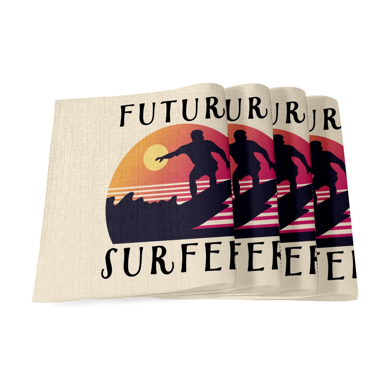 Set de table en lin 40x28.5 cm motif sport nautique et surf