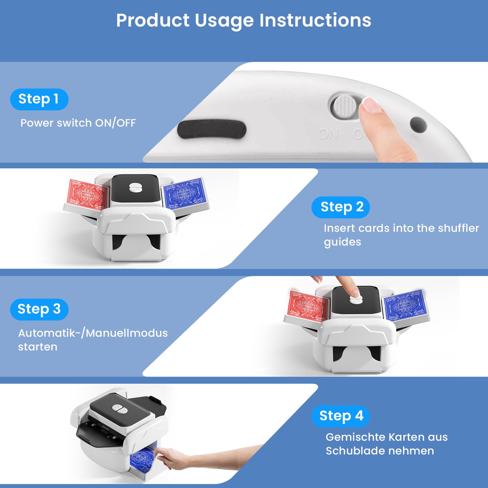 snookids® Macchina per Miscelare Carte Elettrica per 1-2 Mazzi One-Press Auto & Manuale Ricaricabile 2000 mAh Silenzioso per Poker Uno Blackjack Skip-BO Phase 10 Texas Hold'em Regali di Natale