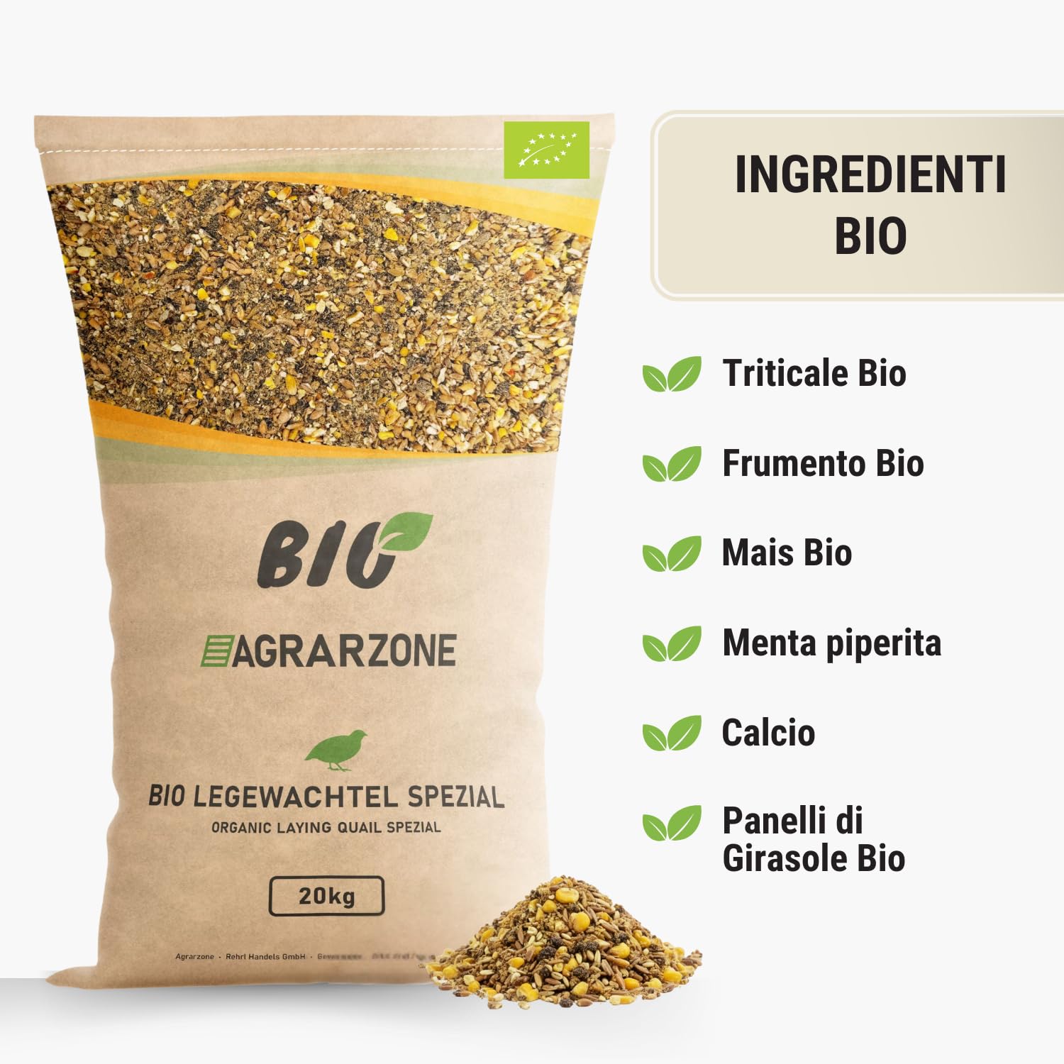 Agrarzone BIO Mangime Speciale per Quaglie 20 kg - Alimento per Ovaiole - Per Massima Deposizione Uova - Qualità Premium Austria - 100% Naturale & Senza OGM