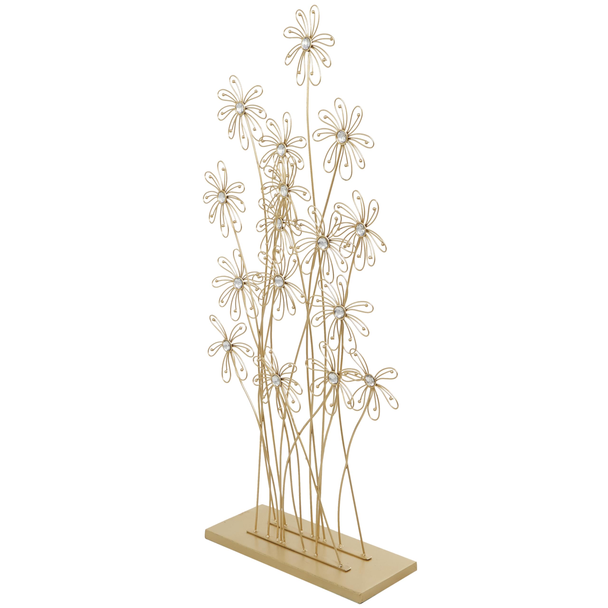 Deco 79 Escultura alta floral de metal con adornos de cristal, 16 x 7 x 40 pulgadas, color dorado