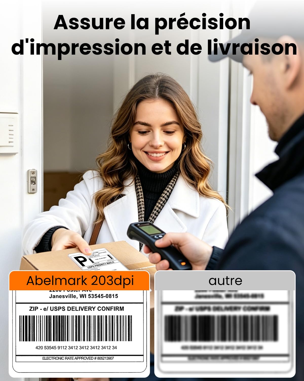 Imprimante Thermique Bluetooth Étiquettes 4x6, 203 DPI, Compatible Android iOS Windows Mac, pour Colis DHL Colissimo Vinted Shopify Amazon