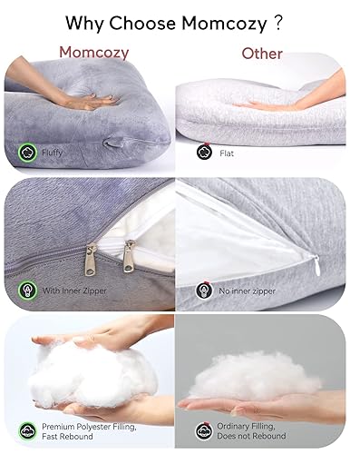 Miniatura 5 de Momcozy Almohadas de embarazo para dormir, almohada de maternidad de cuerpo completo en forma de U con funda extraíble, soporte para espalda, gris