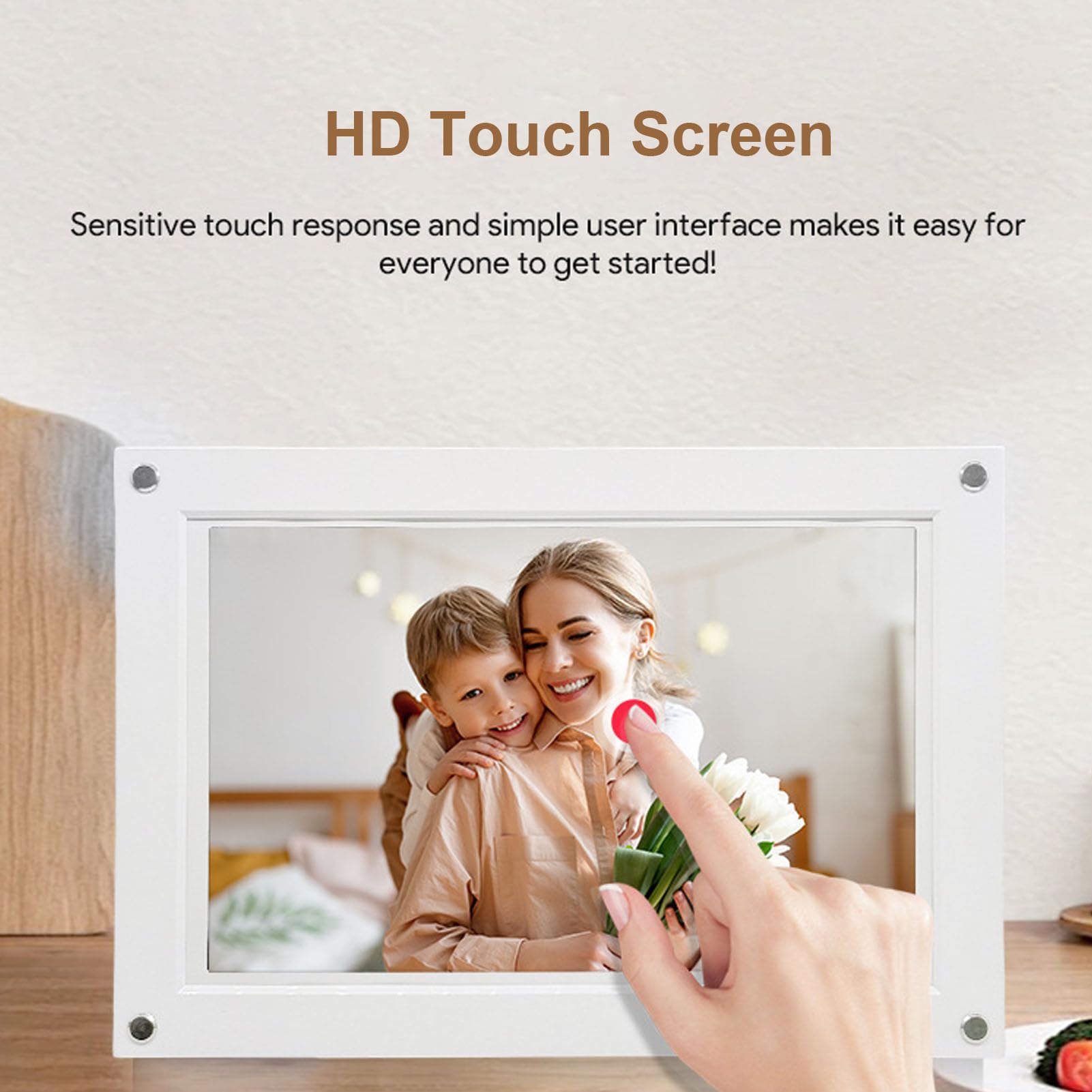 Generic Marco de Fotos Digital Inteligente, Pantalla Táctil HD de 10,1 Pulgadas, Acrílico Habilitado para WiFi para Oficina y Hogar (White)