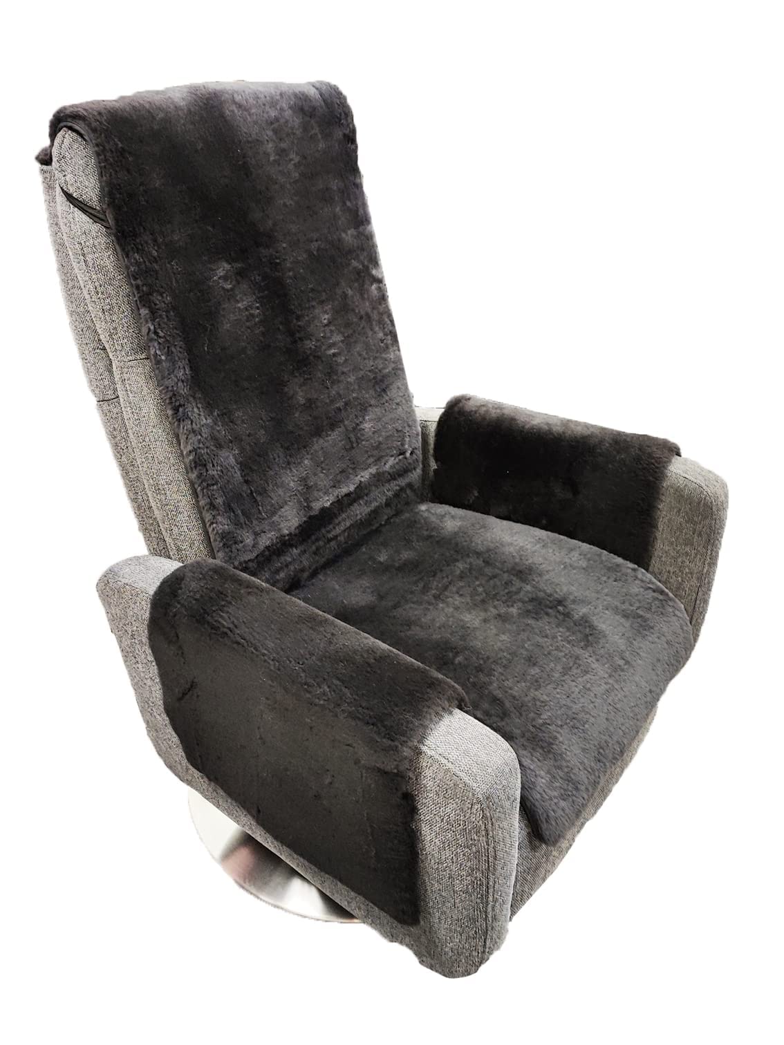 Coprisedia In Vera Pelliccia Di Agnello Premium 50 Cm | Protezione Poltrona Con Copribraccia | Lavabile E Antiscivolo – Grigio Ardesia