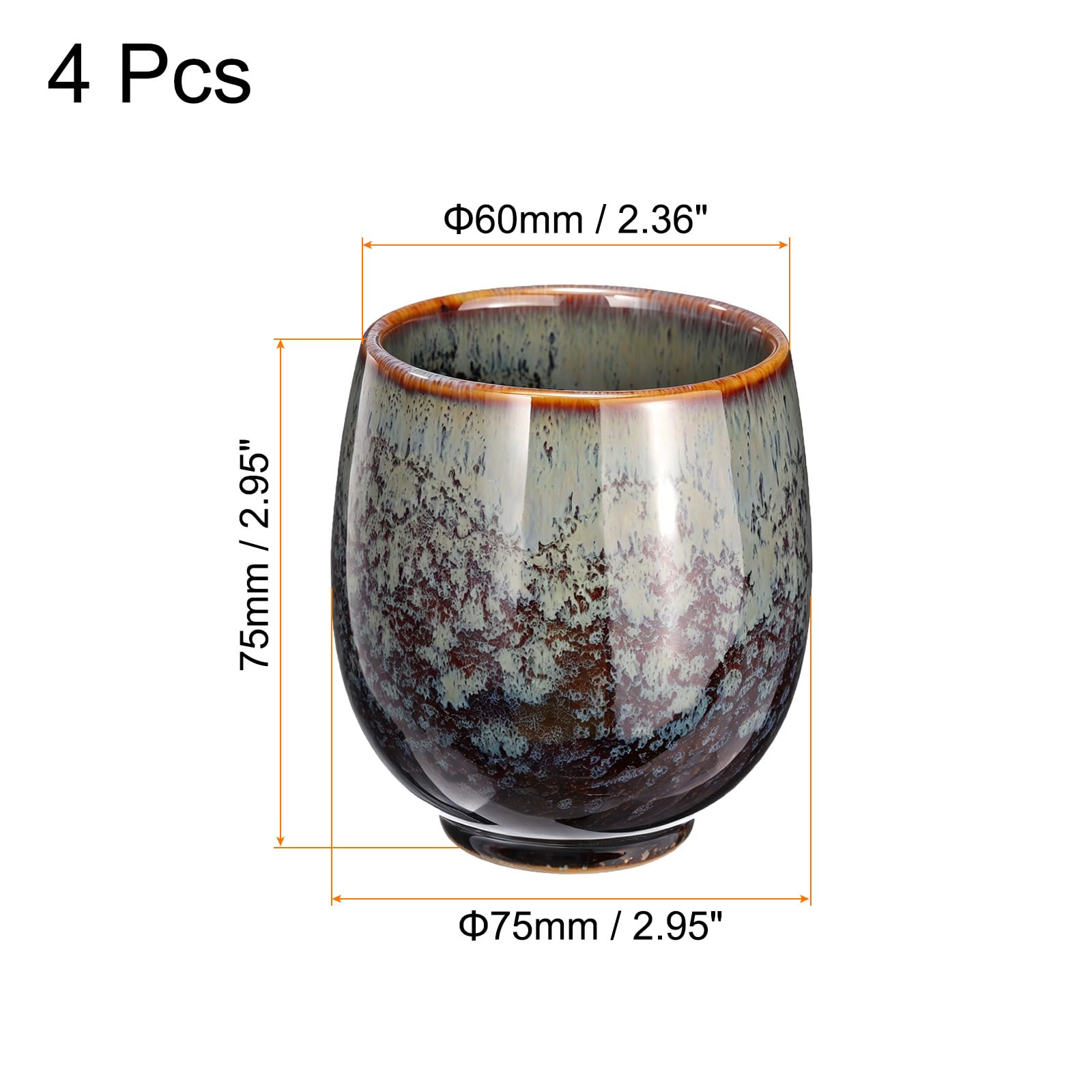 sourcing map Lot de 4 tasses à thé chinoises en céramique 153,4 g traditionnelles Gong Fu sans poignée pour maté, thé, café, vin, boissons, bleu saphir