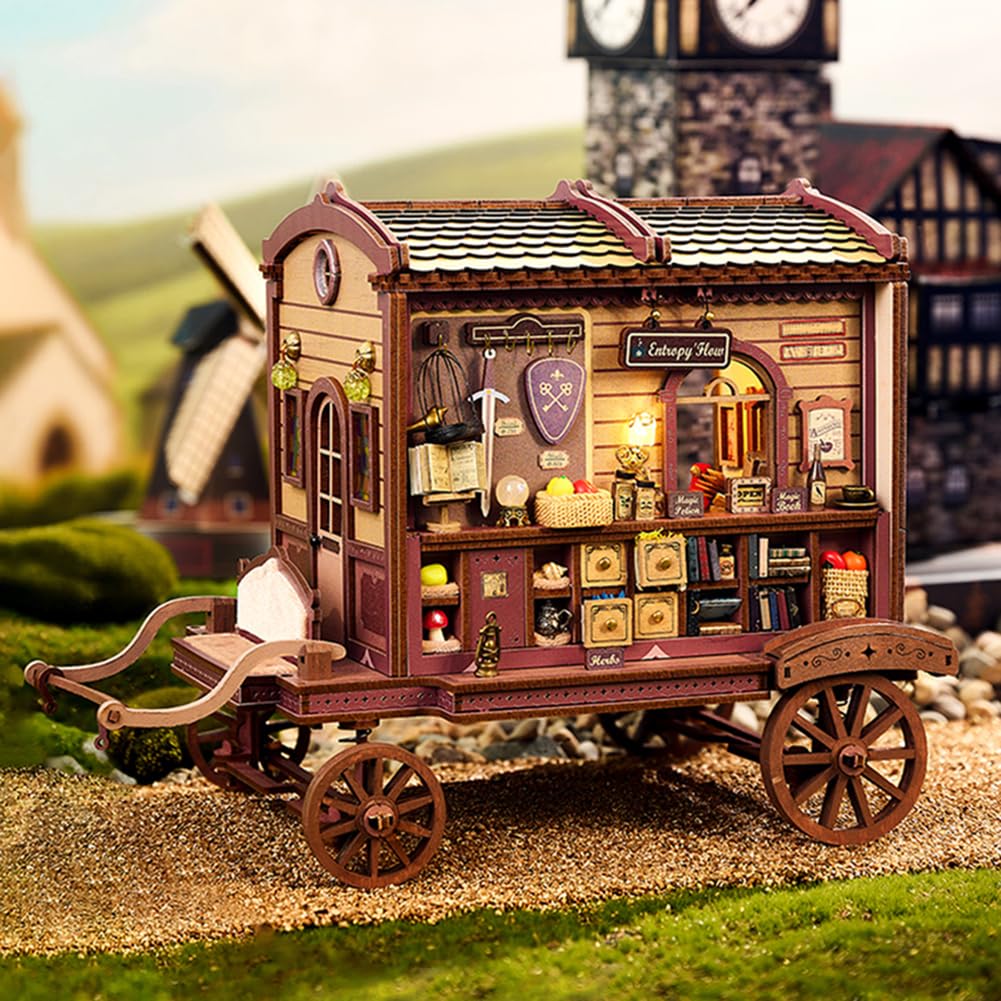 Domek dla lalek "zrób to sam", miniaturowy zestaw do domku dla lalek z oświetleniem LED – puzzle 3D i dekoracja regału, kreatywny dodatek do mieszkania, chodzący magiczny domek