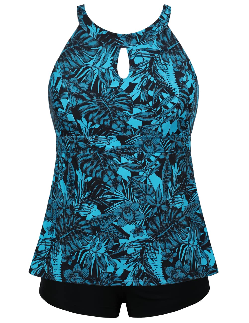 Septangle Women's Two Piece Swimsuit V Neck Tankini Bathing Suit for Big Bust Plus Size Swimwear with Boy Short