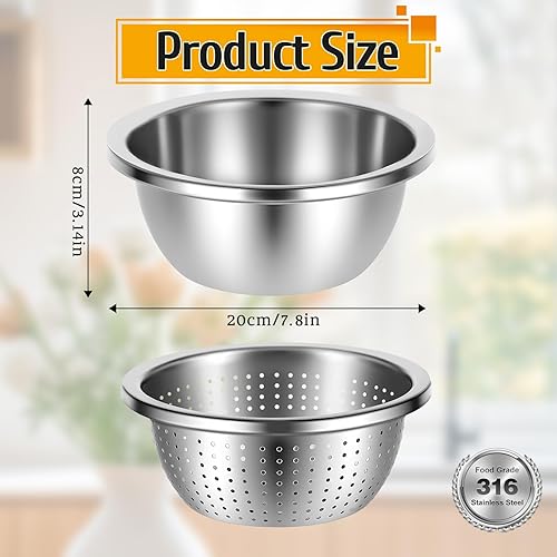 Miniatura 2 de Colador de acero inoxidable 304 de 5 cuartos de galón de gran capacidad con tazón para mezclar, cuenco grande para cocina, colador de arroz para