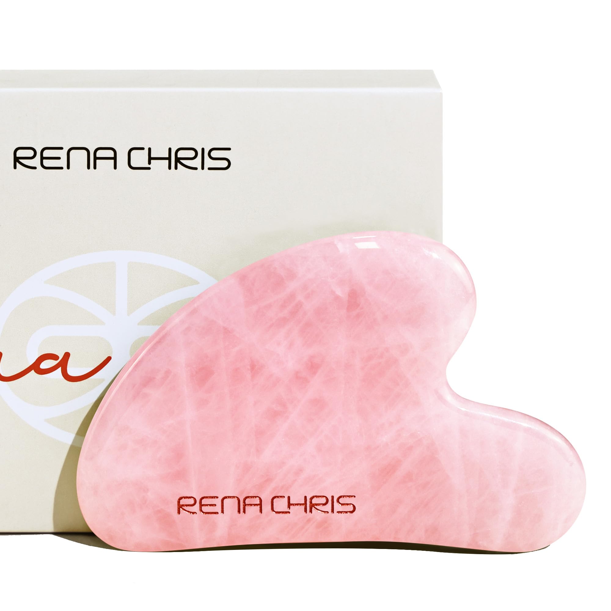 Rena Chris Gua Sha Facial Tools, Rose Quartz Guasha Tool for Acupuncture, Manual Massage Tool for Jawline Sculpting and Puffiness Reducing, Gua Sha Facial Massage Tool, Skin-Care Gift (Pink)