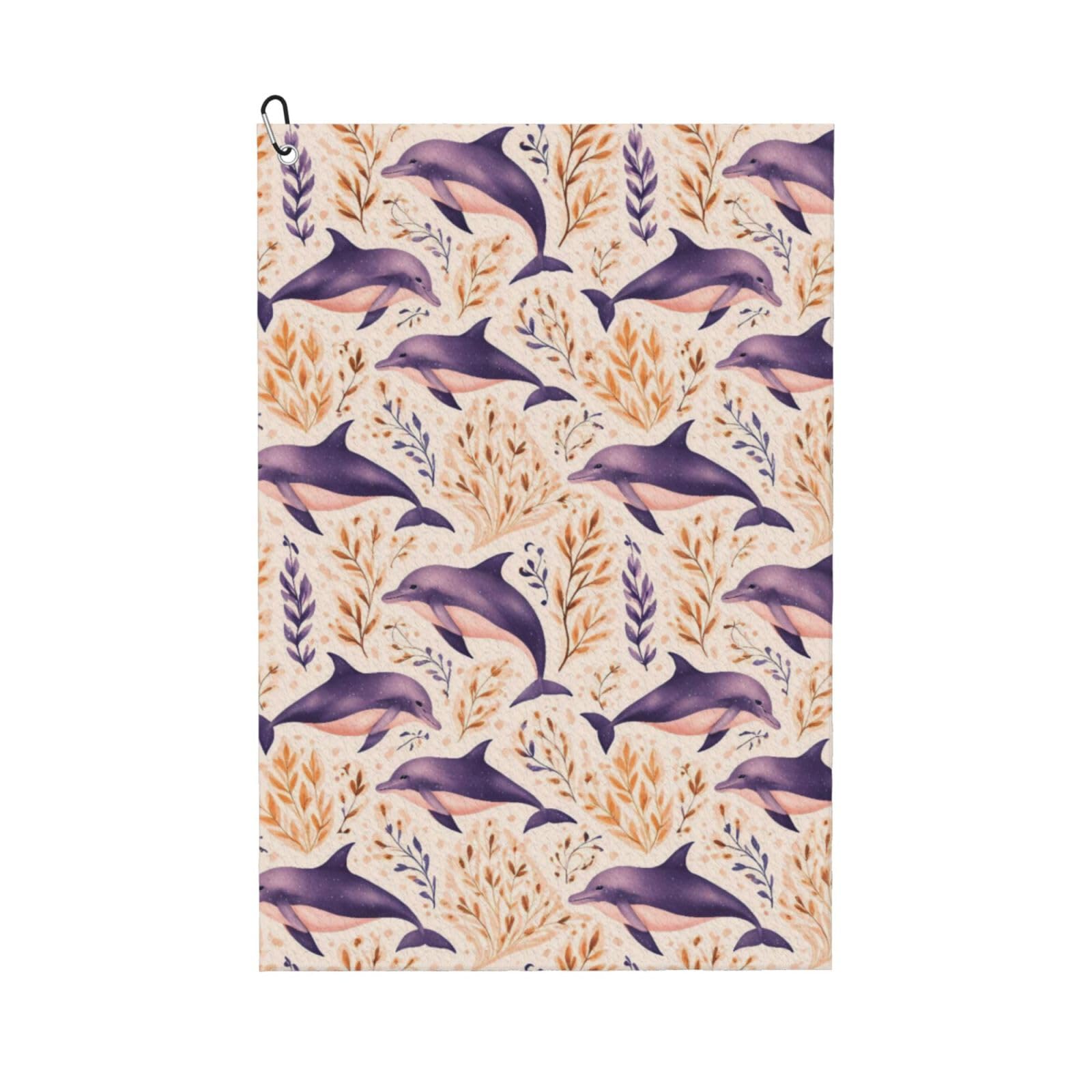 Oudrspo Playful Dolphin with Floral Multi-Functional Golf Towel | Absorbent Quick Drying 16x24in