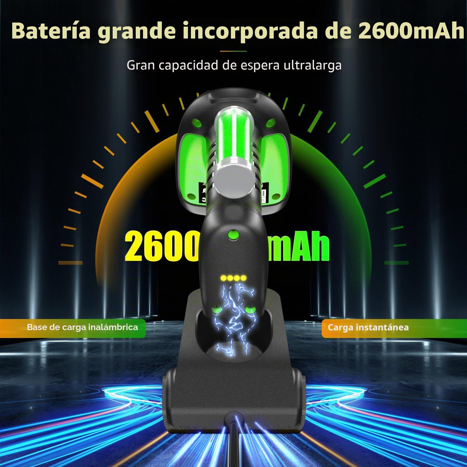 NETUM Escáner de Código de Barras Industrial 2D QR Bluetooth con Base de Carga Lector Inalámbrico 2D 1D Batería 2600mAh Resistente al Polvo Auto-Sense Scanning Windows Mac Android iOS NT-1950