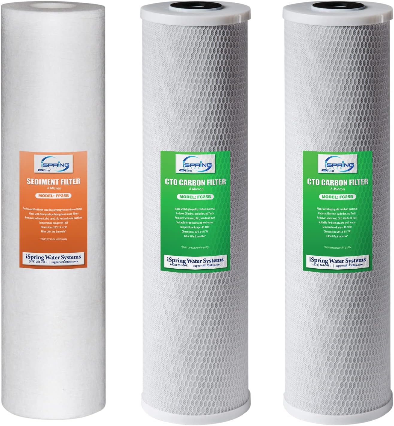 iSpring 4.5" x 20" Whole House Sediment and Carbon Block Filter Set