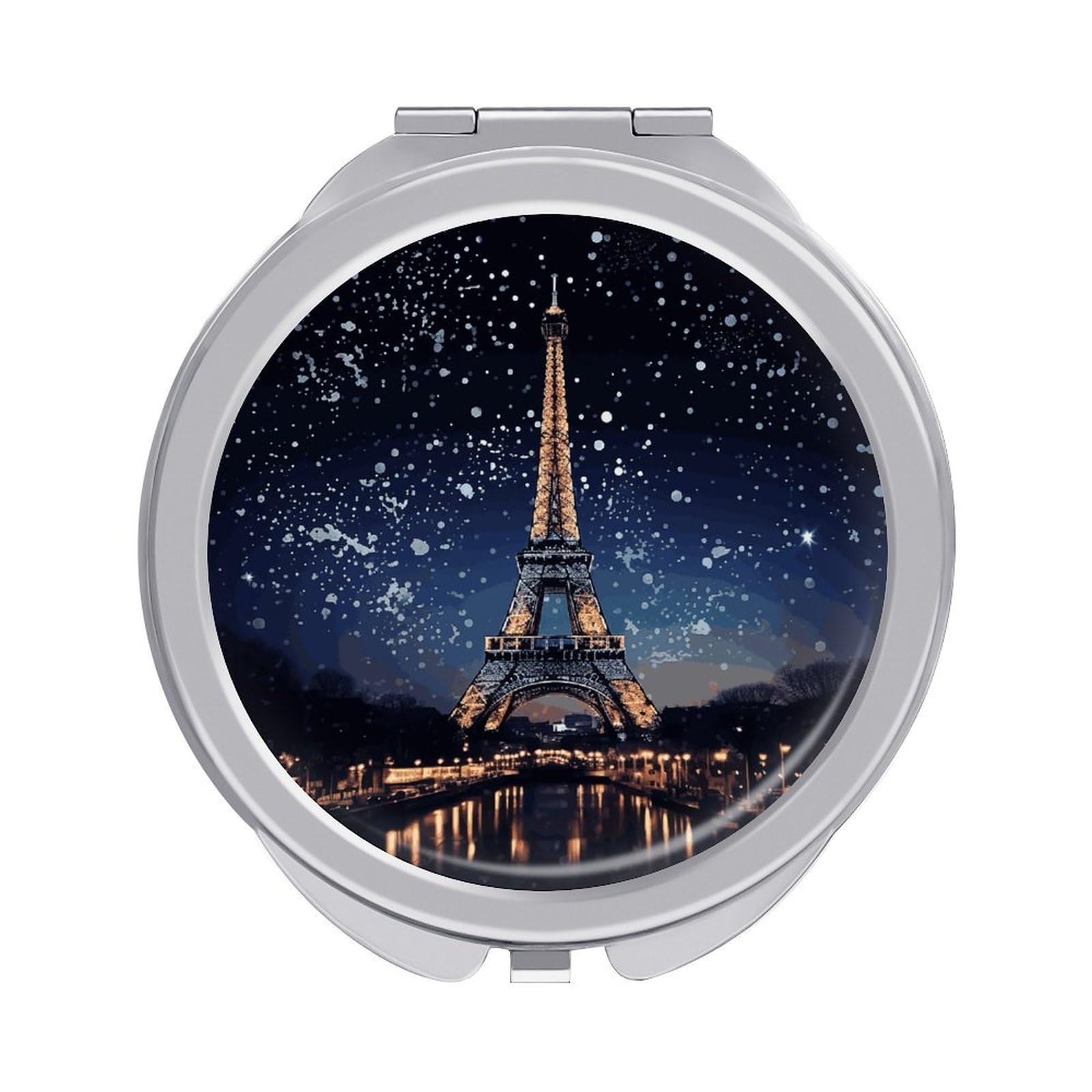 FekiLoot Night Paris Eiffel Tower Makeup Mirror Compact Round Travel Makeup Mirror Portable Folding Handheld Pocket Mirrors for Handbag and Purses Gift Mini Mirrors