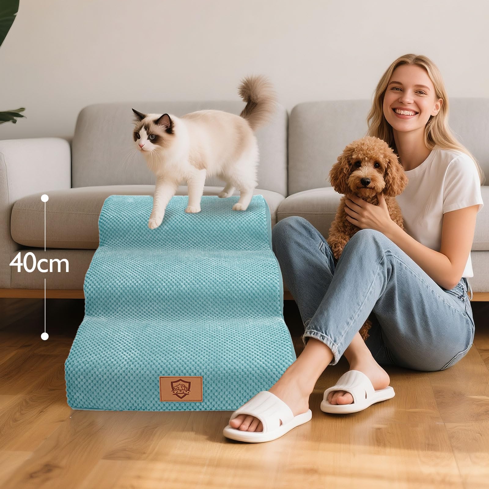 MASTERTOP Scale per Cani a 3 Gradini in Spugna, Scala Antiscivolo per Animali Domestici, Scaletta Spugna Ccuccioli per Divano Letto con Fodera Rimovibile e Lavabile (Blu islandese)