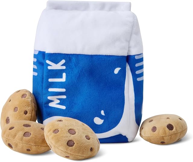 Amazon Basics Jouets interactifs pour chiens avec 1 Carton de lait et 4 Cookies, idéal pour les chiots, petits et moyens chiens