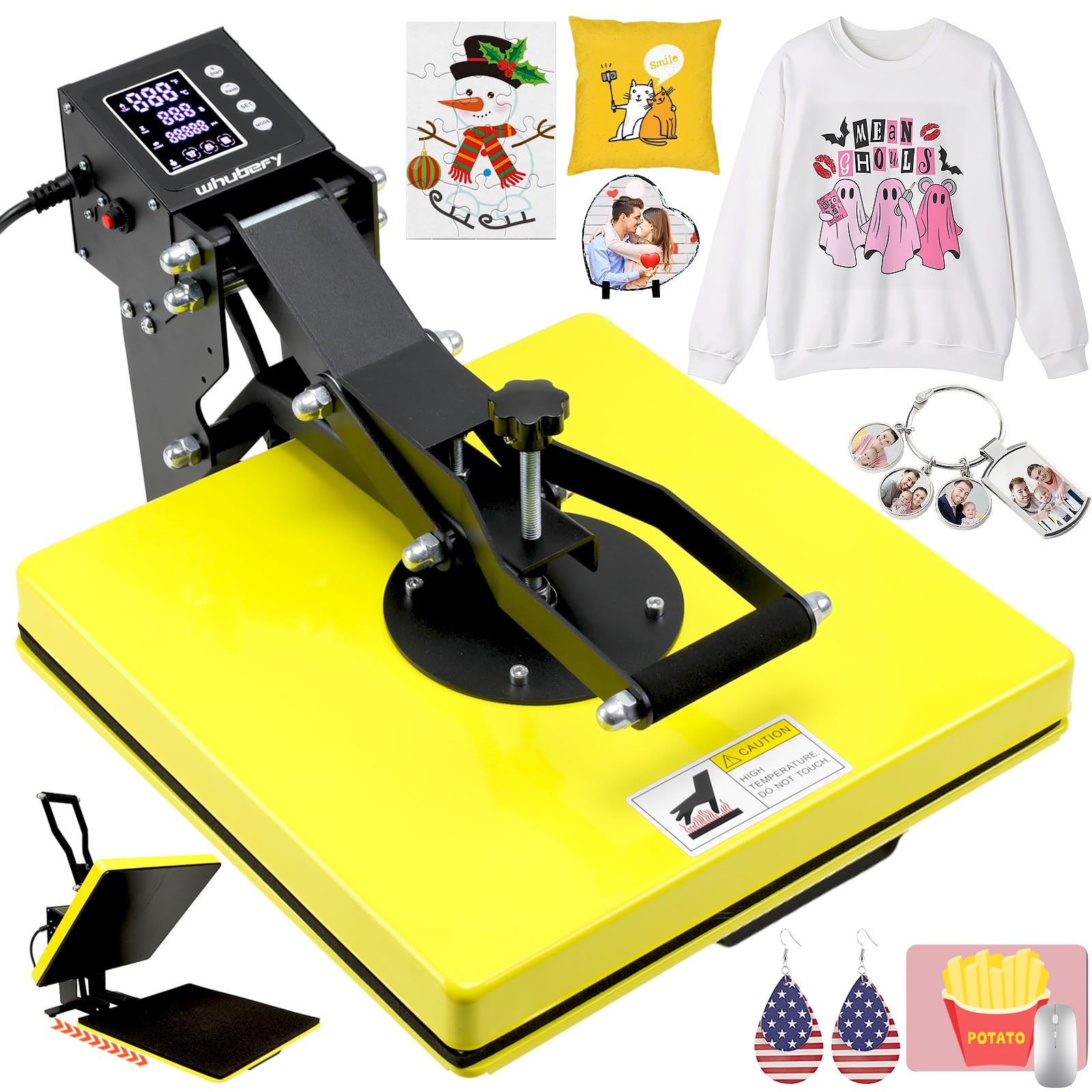 Máquina de prensado térmico Whubefy de 15 x 15 pulgadas con tapa deslizable, prensa digital de sublimación para camisetas, impresora de calor rápido y uniforme, para alfombrillas de ratón, almohadas, posavasos y rompecabezas.