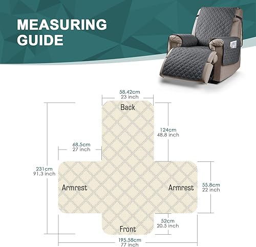 Vista 2 de Ruaozz 100% Waterproof Recliner Chair Cover Non-Slip Reclining Cover for Recliner Chair Washable Chair Seat Cover with Elastic Straps for Kids, Gris