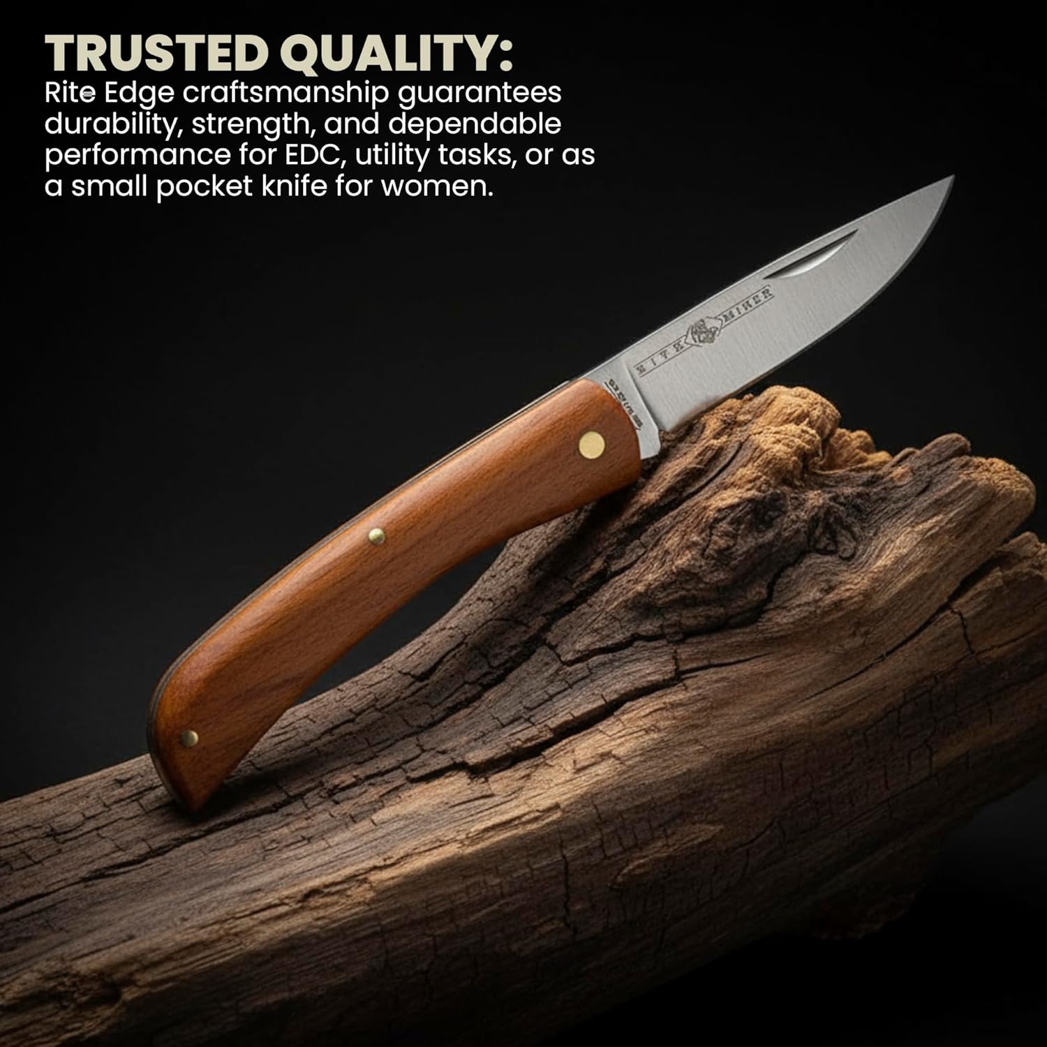 Rite Edge 4" Miner’s Work Folding Pocket Knife– Stainless Steel Knife for Men with Wood Handle – Durable Everyday Carry EDC Knife & Utility Tool