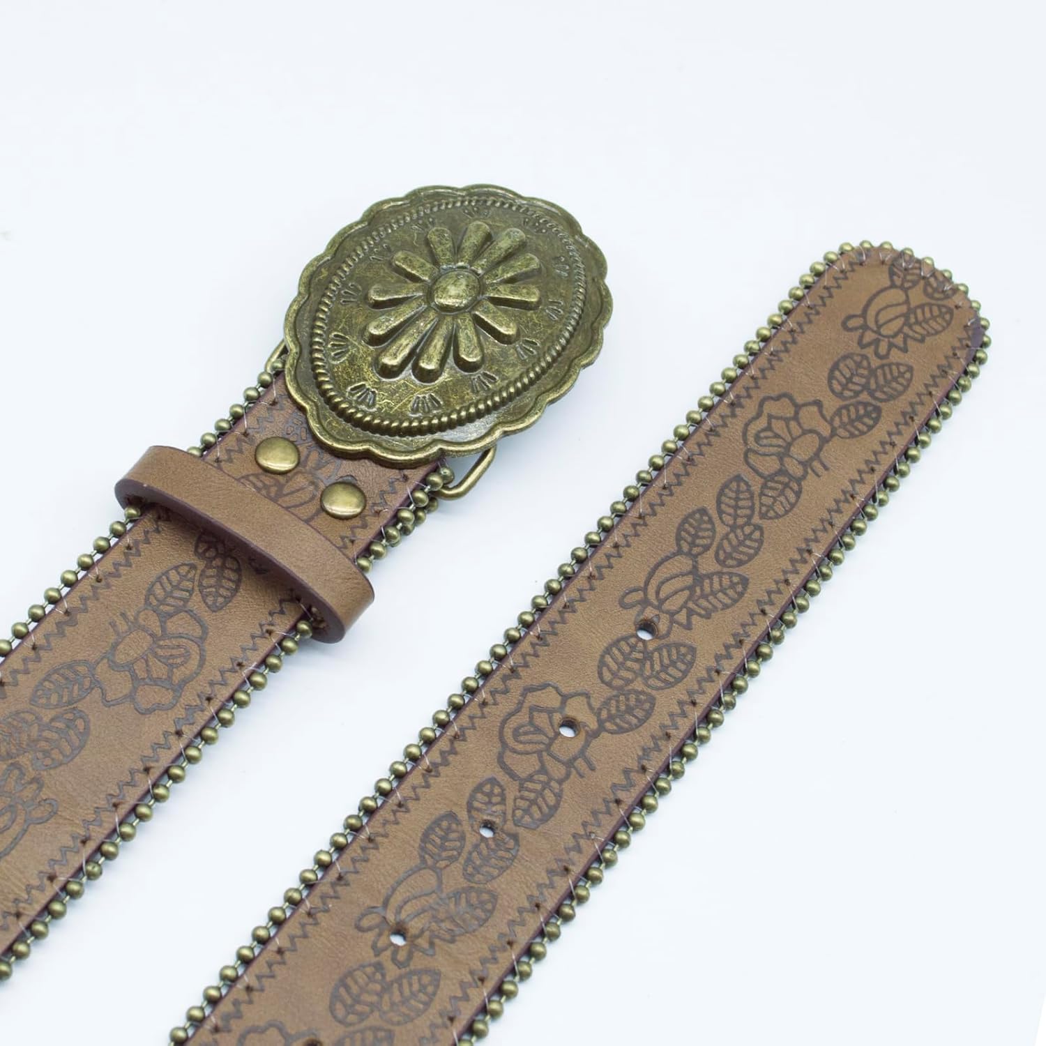 Western Belt for Women Cowgirl Cowboy PU Leather Belts for Jeans, Floral Embossed Vintage Buckle - Image 4